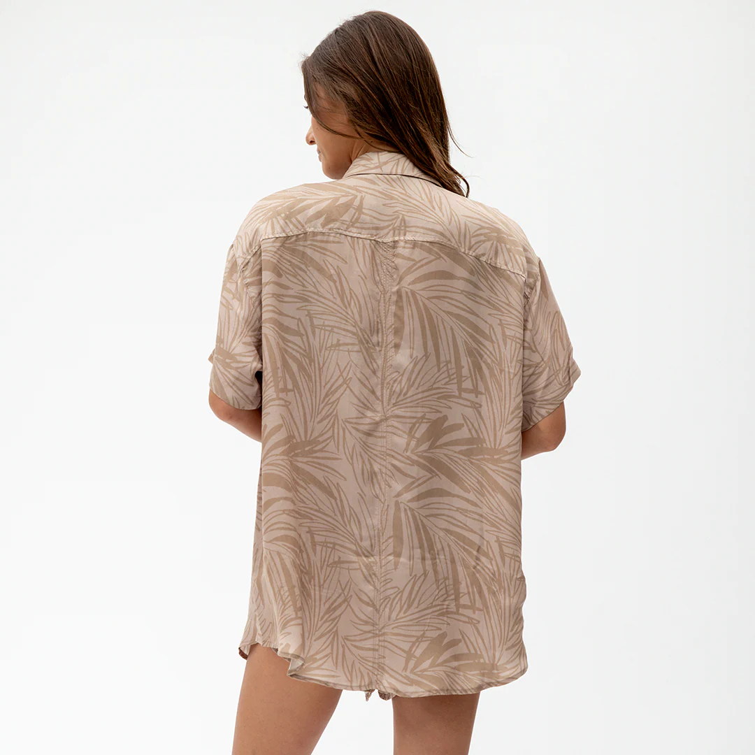 Day Trip Button Down - Petite Palm Fronds Tan - Image 2
