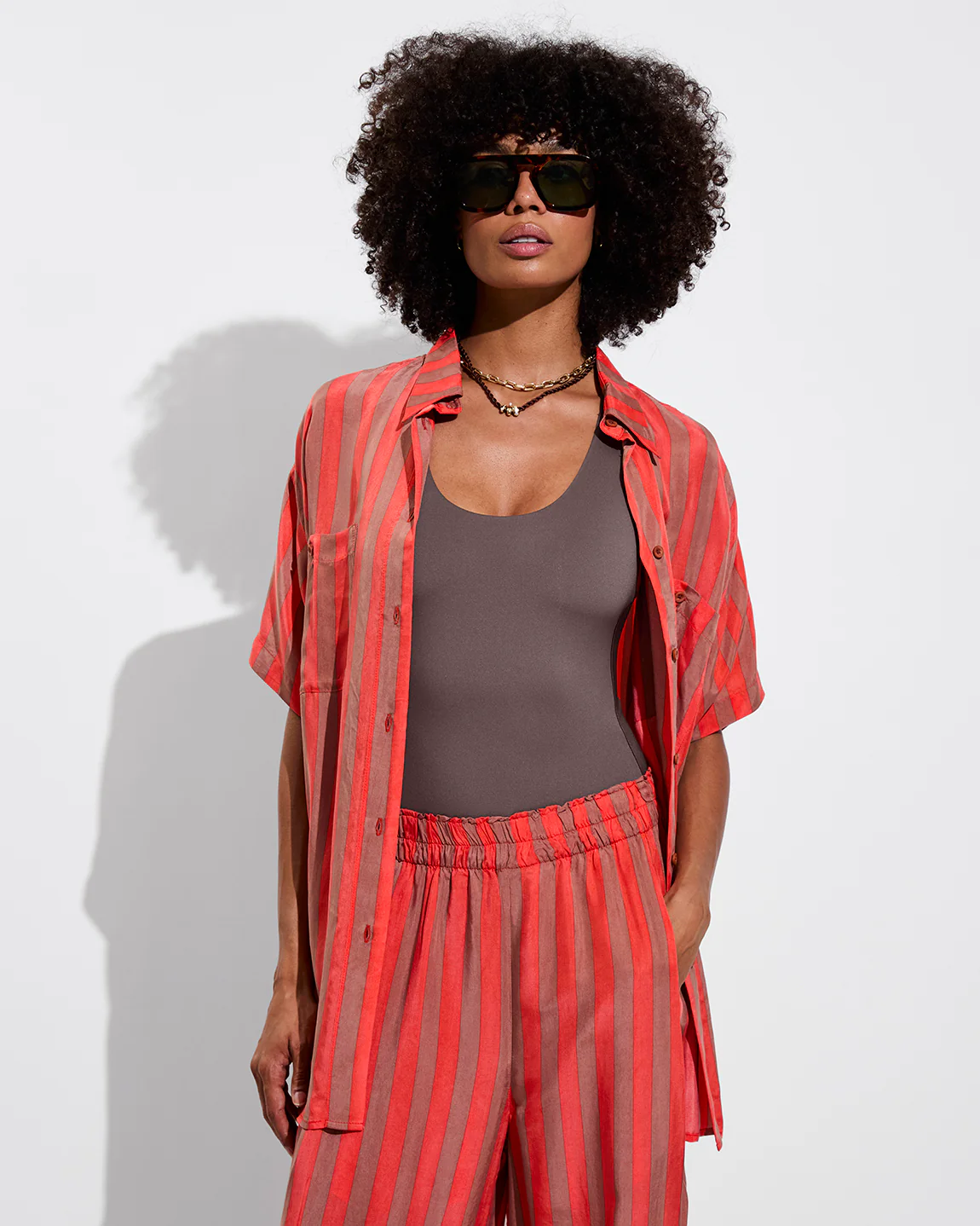 Day Trip Button Down - Sports Stripe: Mirage / Aperol