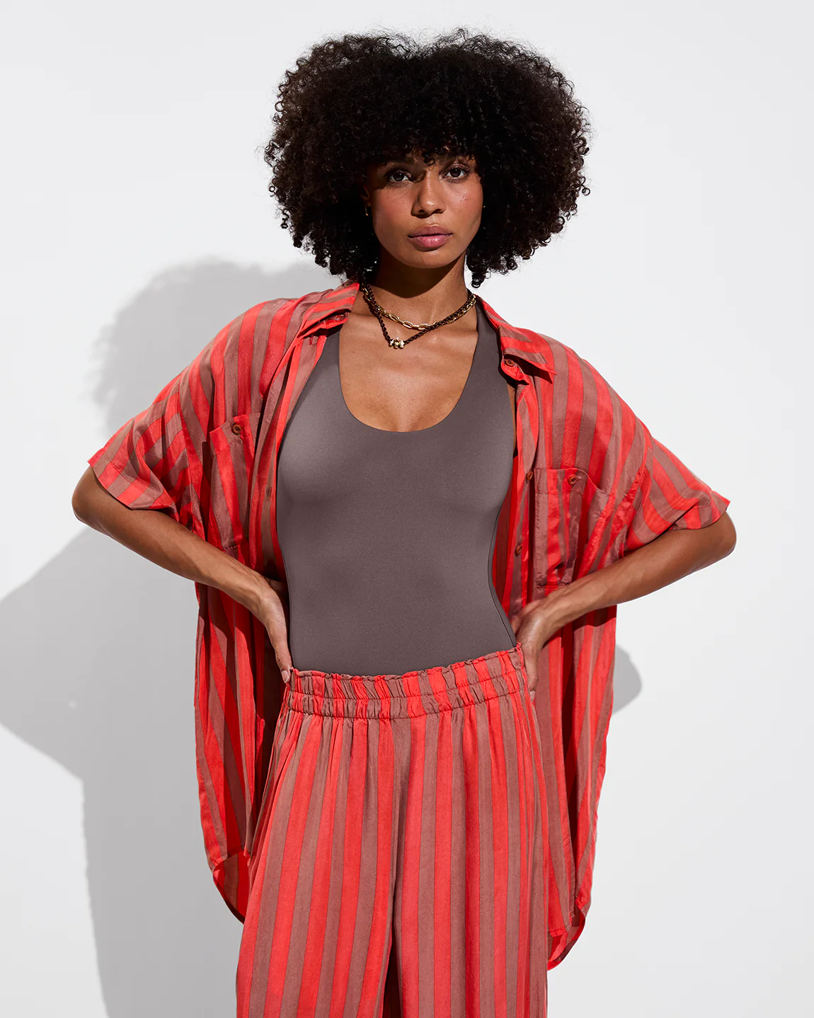 Day Trip Button Down - Sports Stripe: Mirage / Aperol - Image 5