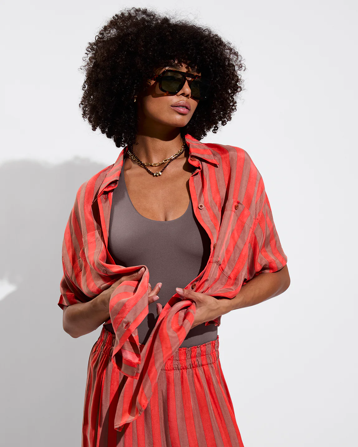 Day Trip Button Down - Sports Stripe: Mirage / Aperol - Image 6