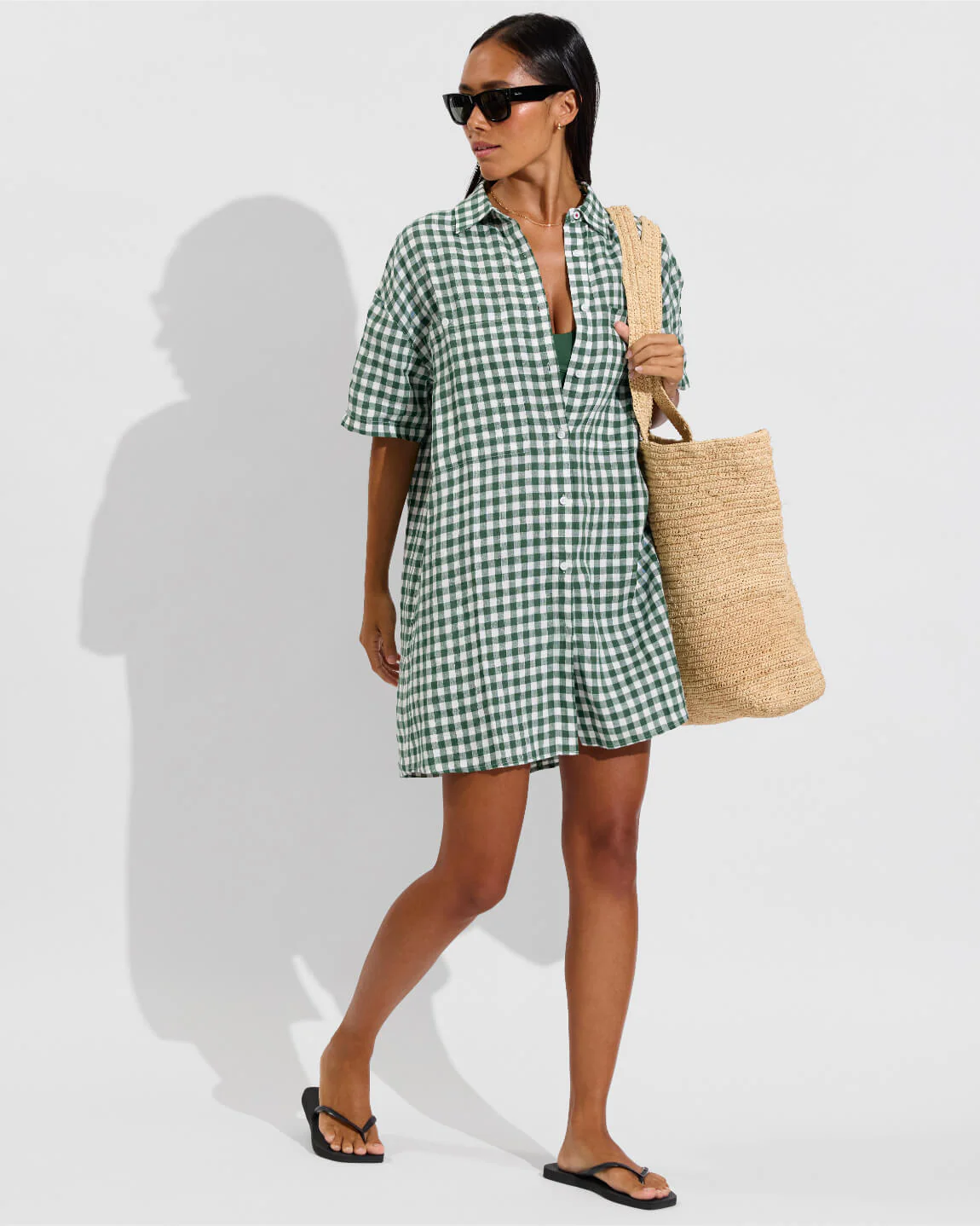 Getaway Mini Dress - Gingham: Tropics / Coconut - Image 7
