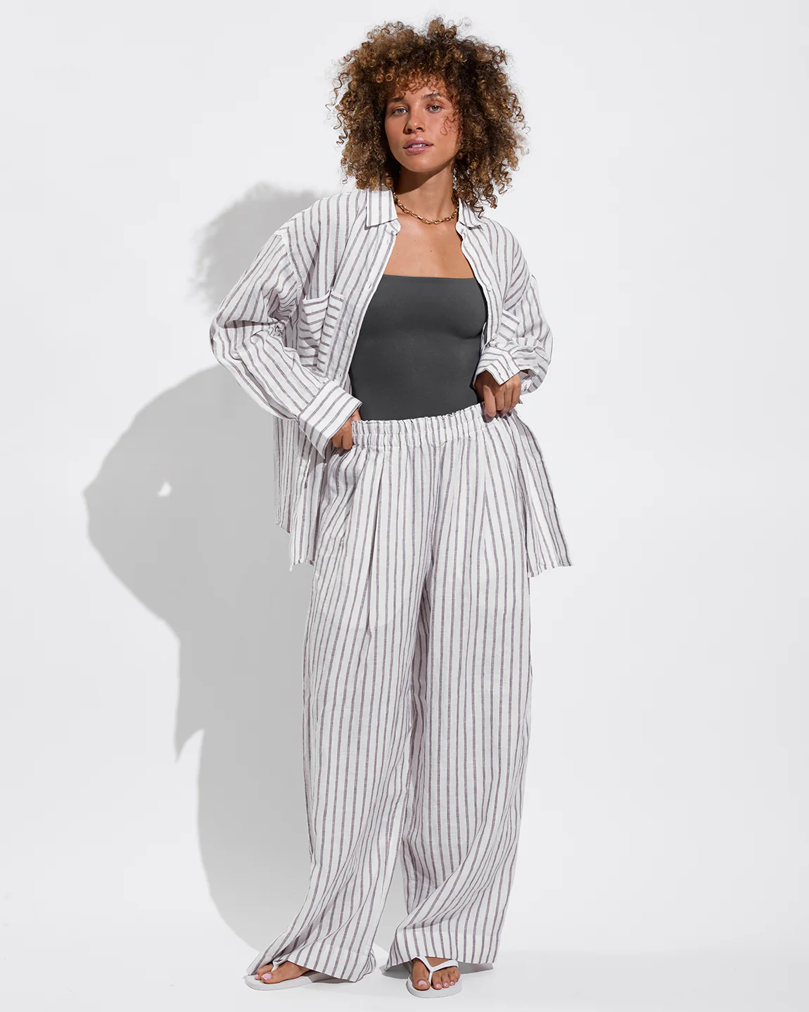Getaway Button Down: Classic Stripe: Stormy / Coconut - Image 5