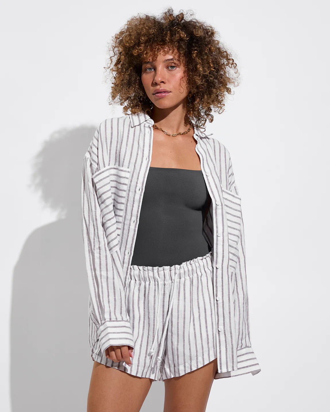 Getaway Button Down: Classic Stripe: Stormy / Coconut - Image 7