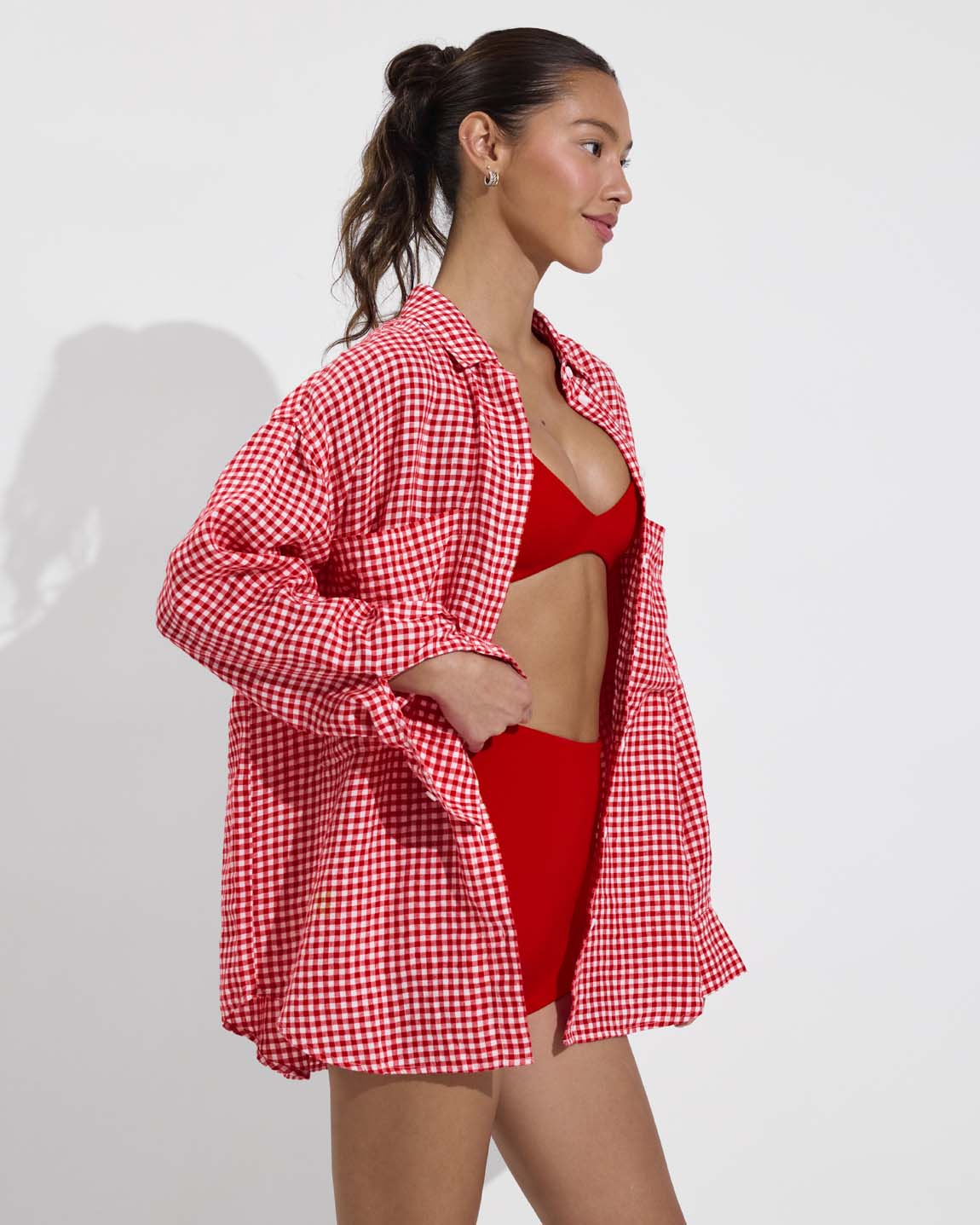 Getaway Button Down - Gingham: Sweet Chili Heat / Coconut - Image 3
