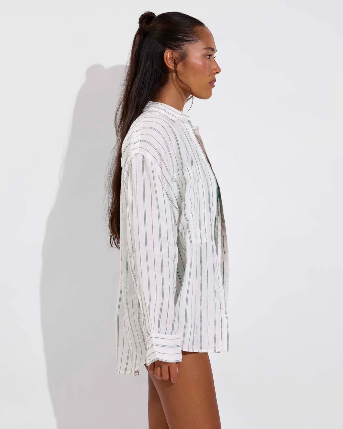 Getaway Button Down - Sandbar Stripe: Coconut / Tropics - Image 3