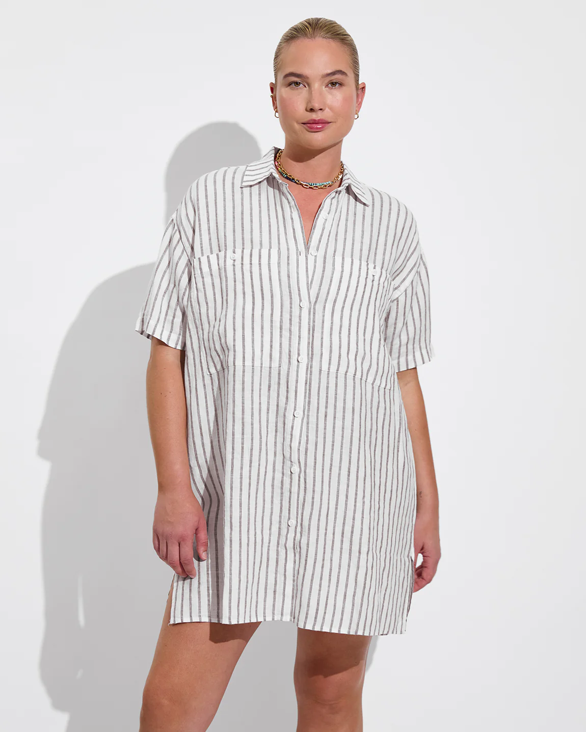 Getaway Mini Dress - Classic Stripe: Stormy / Coconut - Image 4