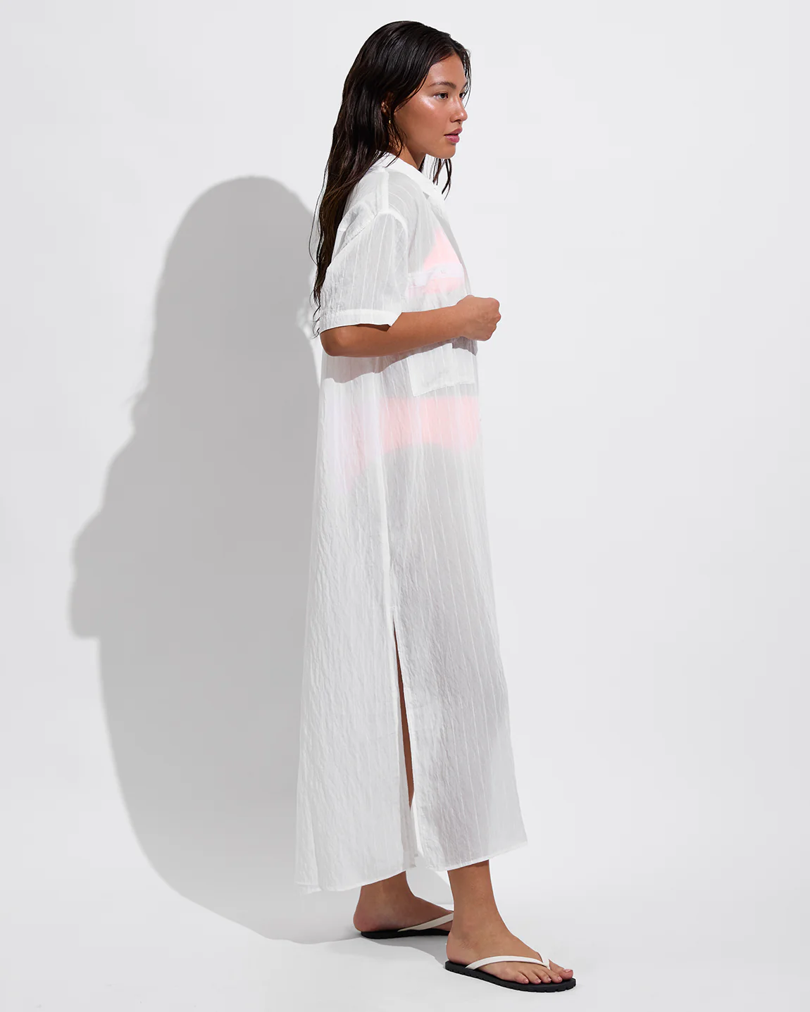 Getaway Shirt Dress *Sheer Stripe - Coconut - Image 3