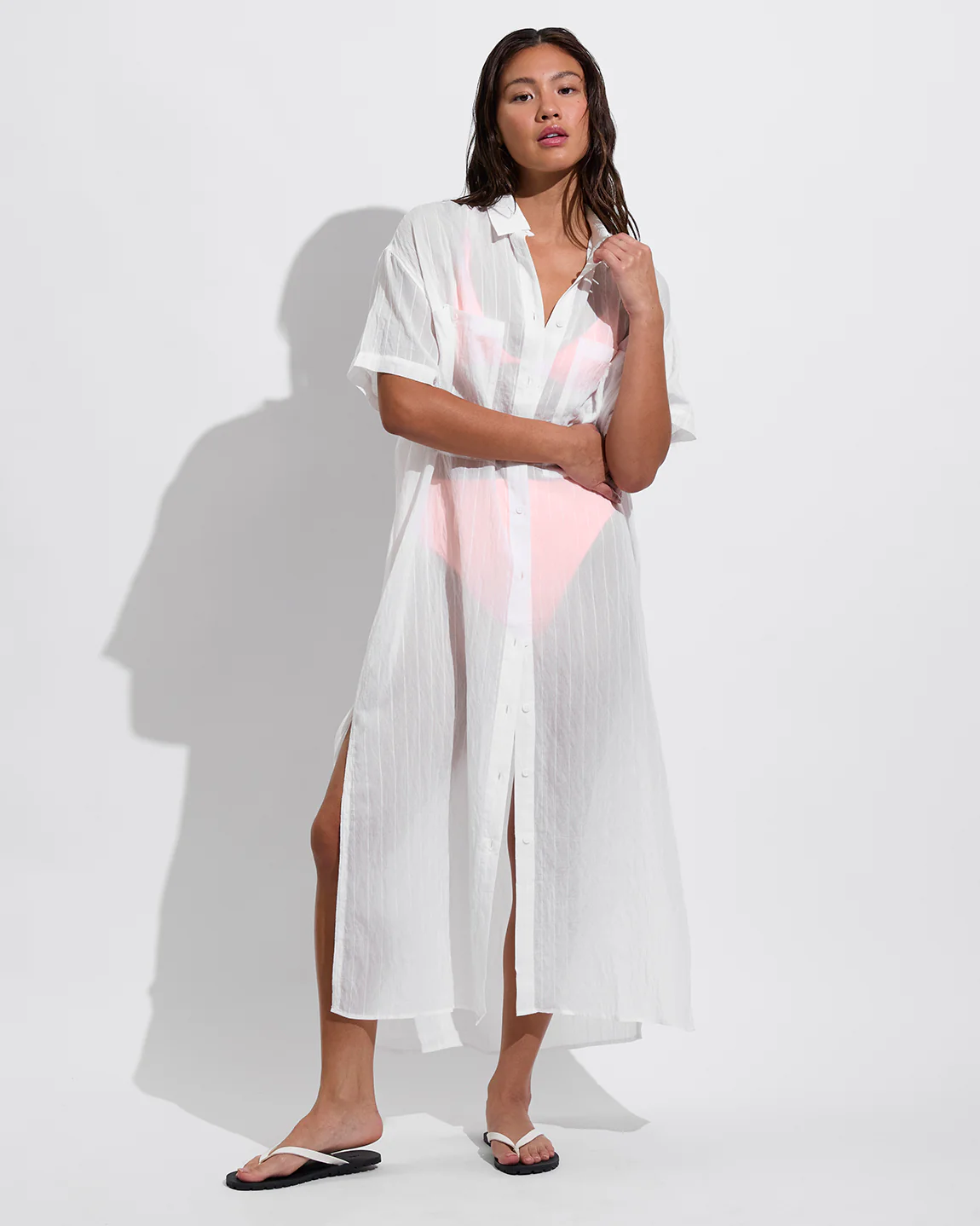 Getaway Shirt Dress *Sheer Stripe - Coconut - Image 4
