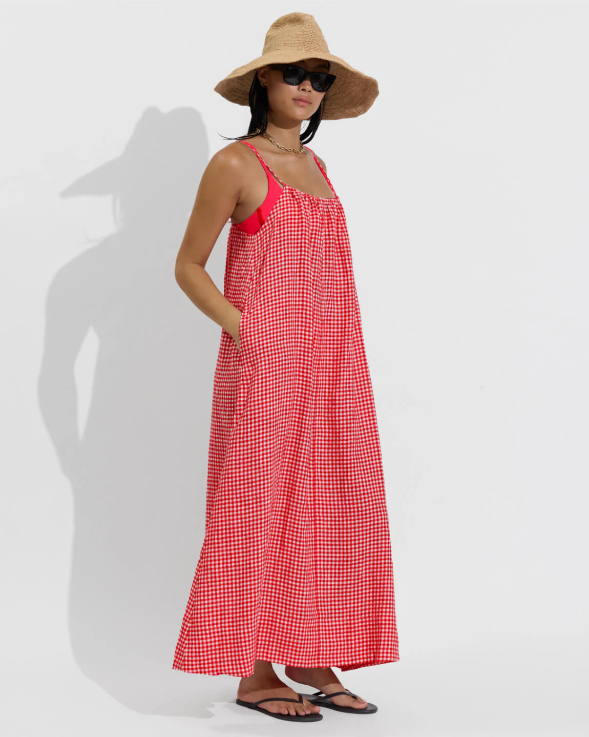 Leisure Maxi Dress - Gingham: Sweet Chili Heat / Coconut - Image 3