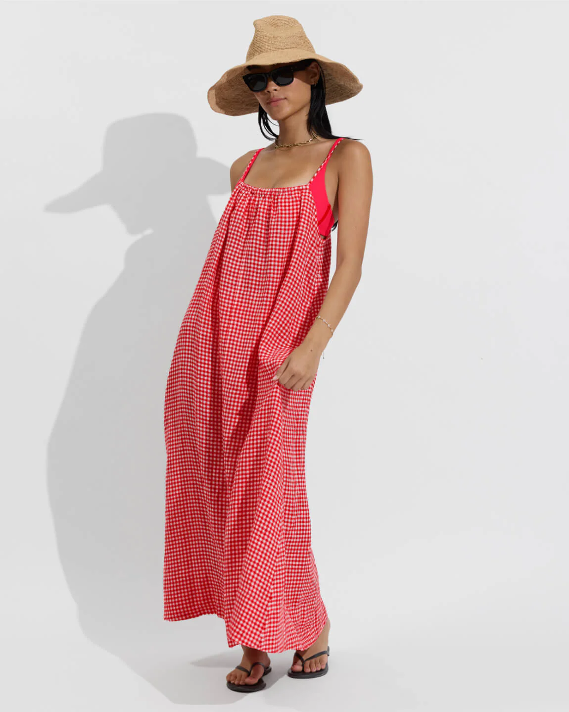 Leisure Maxi Dress - Gingham: Sweet Chili Heat / Coconut - Image 4