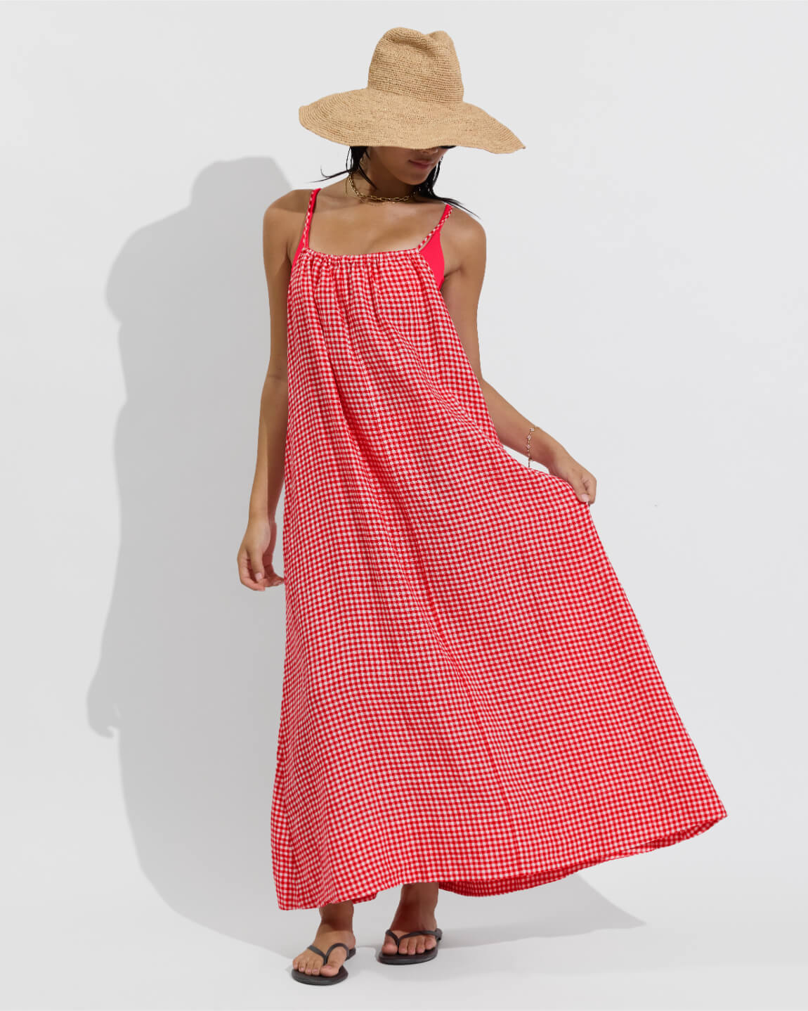 Leisure Maxi Dress - Gingham: Sweet Chili Heat / Coconut - Image 5